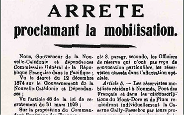 L'arrêté proclamant la mobilisation en Nouvelle-Calédonie  Collection MDVN, droits réservés