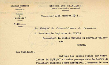 Document de la section de la milice à Pouembout  Collection MDVN, droits réservés