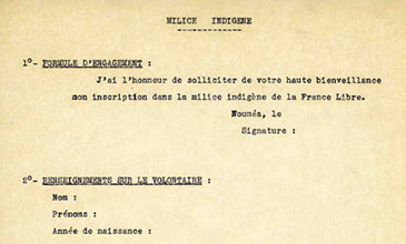 Formulaire d'inscription dans la milice indigène  Collection MDVN, droits réservés