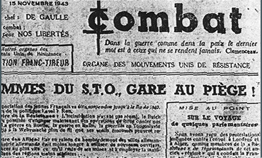 La Une du journal Combat,  un des journaux de la Résistance
