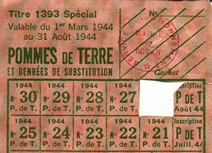 Ticket de rationnement pour les pommes de terre  Source : Jean-Claude Blanchard, droits réservés